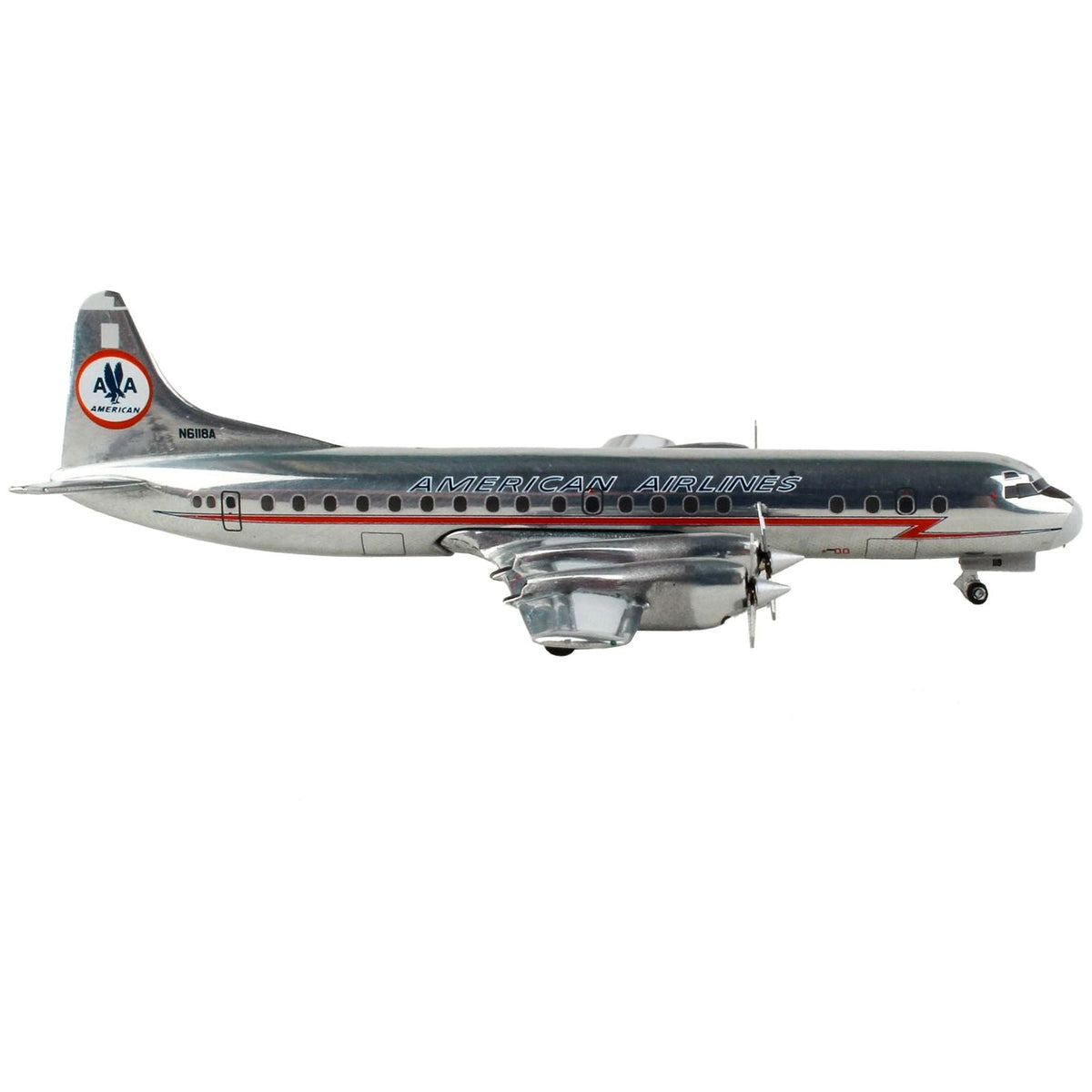 Lockheed L-188 Electra Commercial Aircraft "American Airlines" Silver with Red Stripes 1/400 Diecast Model Airplane by GeminiJets-GeminiJets-ModelCars.com