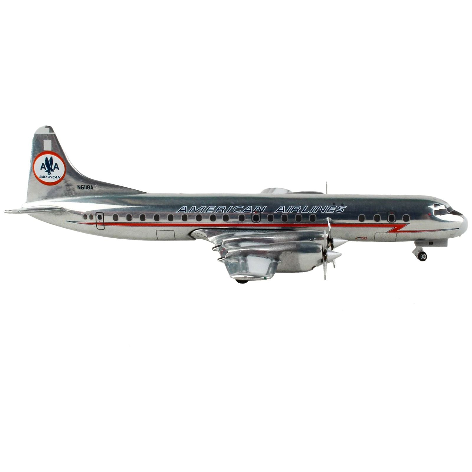 Lockheed L - 188 Electra Commercial Aircraft "American Airlines" Silver with Red Stripes 1/400 Diecast Model Airplane by GeminiJets - GeminiJets - ModelCars.com