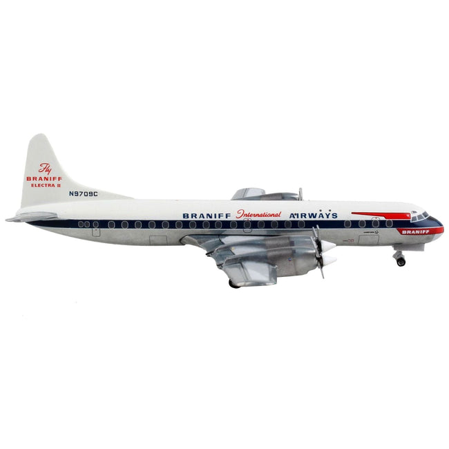 Lockheed L - 188 Electra Commercial Aircraft "Braniff International Airways" White with Blue Stripes 1/400 Diecast Model Airplane by GeminiJets - GeminiJets - ModelCars.com