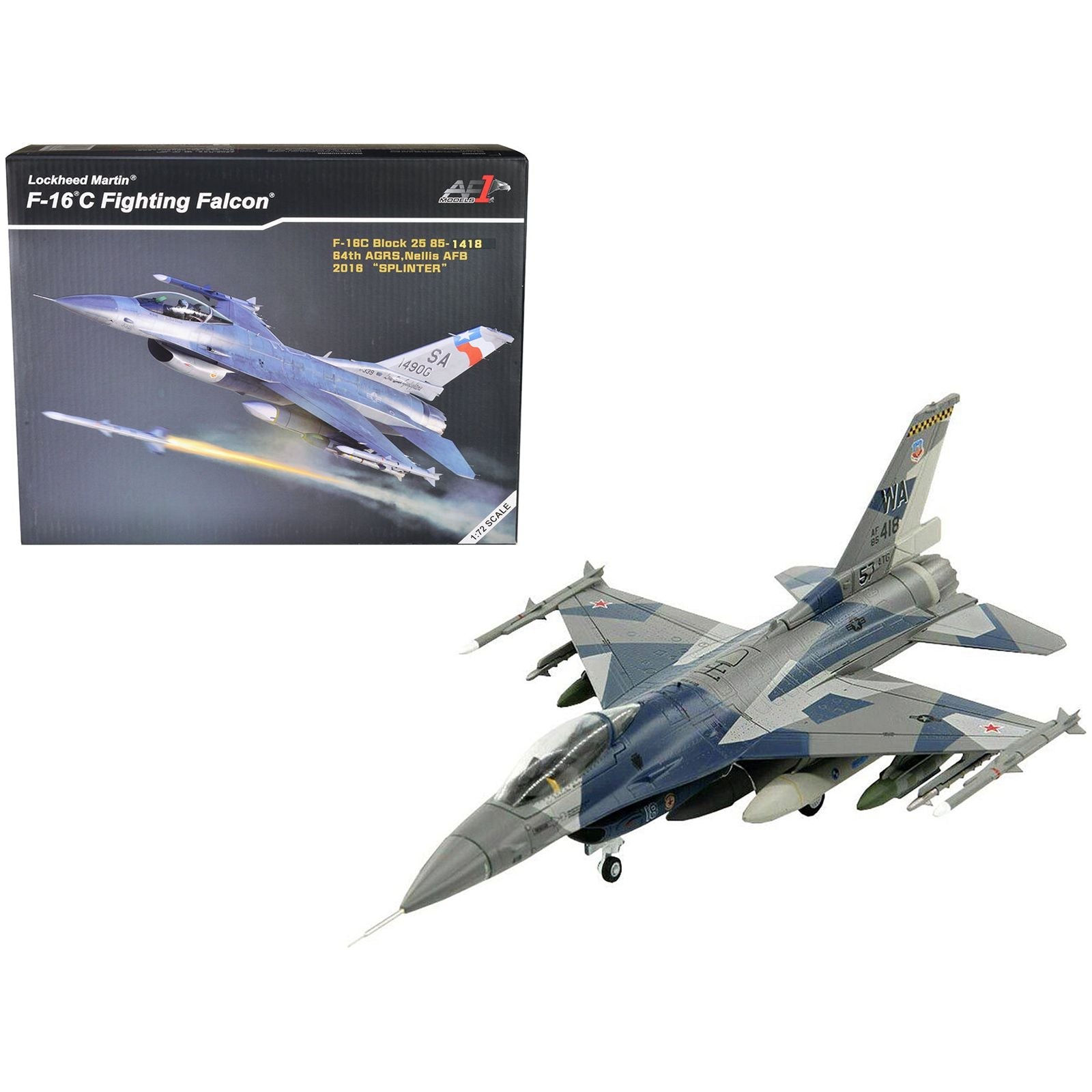 Lockheed Martin F - 16C Fighting Falcon Fighter Aircraft "Splinter 64th AGRS Nellis AFB" United States Air Force (2016) 1/72 Diecast Model by Air Force 1 - Air Force 1 - ModelCars.com