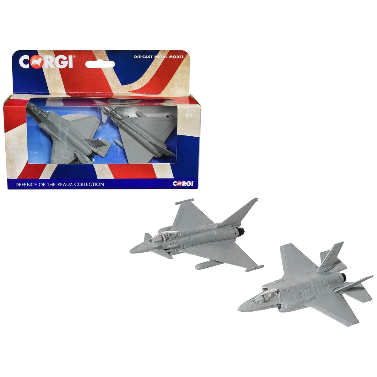 Lockheed Martin F-35 Lightning II Aircraft and Eurofighter Typhoon Aircraft (Unmarked) Set of 2 Pieces "Defence of the Realm Collection" Diecast Models by Corgi-Corgi-ModelCars.com