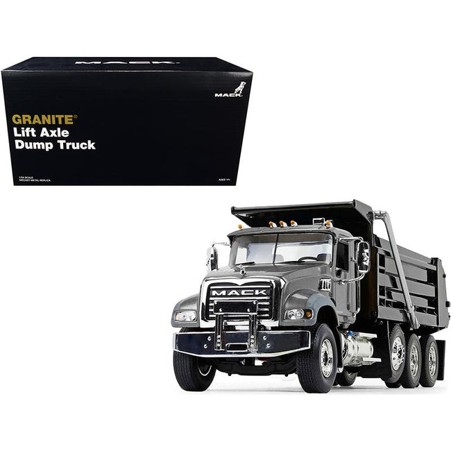 Mack Granite MP Dump Truck Stormy Gray Metallic and Black 1/34 Diecast Model by First Gear - First Gear - ModelCars.com