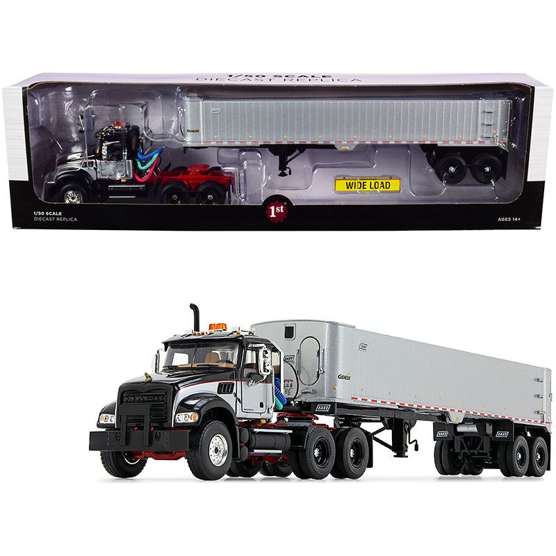 Mack Granite MP Tandem - Axle Day Cab with East Genesis End Dump Trailer Black and Silver 1/50 Diecast Model by First Gear - First Gear - ModelCars.com