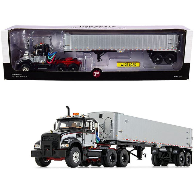 Mack Granite MP Tandem - Axle Day Cab with East Genesis End Dump Trailer Black and Silver 1/50 Diecast Model by First Gear - First Gear - ModelCars.com