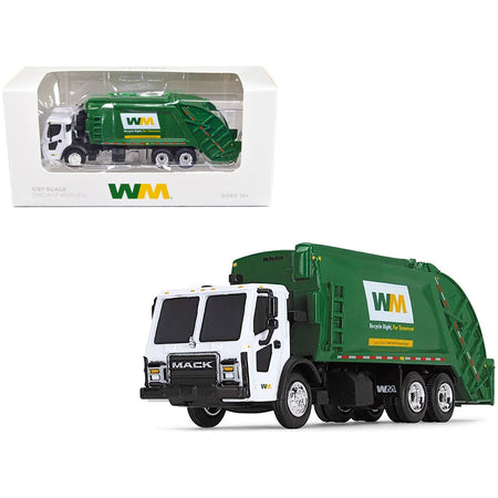 Mack LR Refuse Rear Load Garbage Truck "Waste Management" White and Green 1/87 (HO) Diecast Model by First Gear - First Gear - ModelCars.com