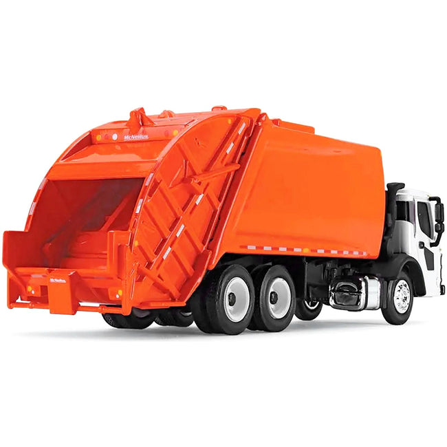 Mack LR with McNeilus Rear Load Refuse Body Orange and White 1/87 (HO) Diecast Model by First Gear-First Gear-ModelCars.com