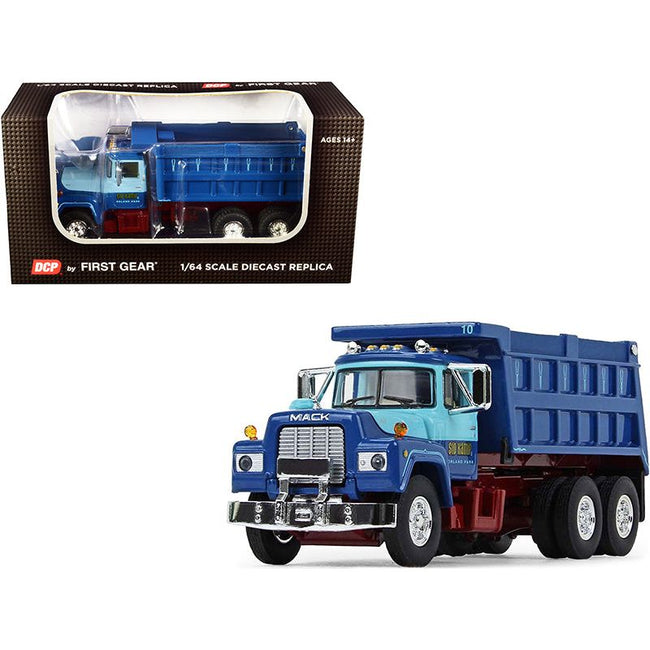 Mack R Model Tandem Axle Dump Truck "Sid Kamp" Dark Blue and Light Blue 1/64 Diecast Model by DCP/First Gear - First Gear - ModelCars.com