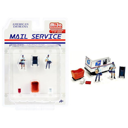 "Mail Service" 6 piece Diecast Set (2 Male Mail Carrier Figurines and 4 Accessories) Limited Edition to 4800 pieces Worldwide for 1/64 Scale Models by American Diorama - American Diorama - ModelCars.com