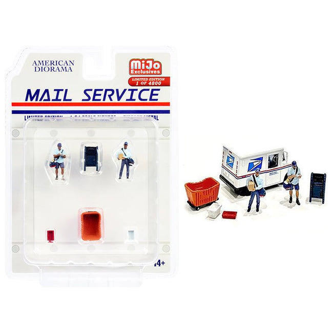 "Mail Service" 6 piece Diecast Set (2 Male Mail Carrier Figurines and 4 Accessories) Limited Edition to 4800 pieces Worldwide for 1/64 Scale Models by American Diorama - American Diorama - ModelCars.com