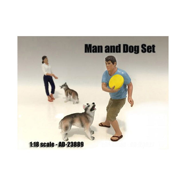 Man and Dog 2 Piece Figure Set For 1:18 Scale Models by American Diorama - American Diorama - ModelCars.com