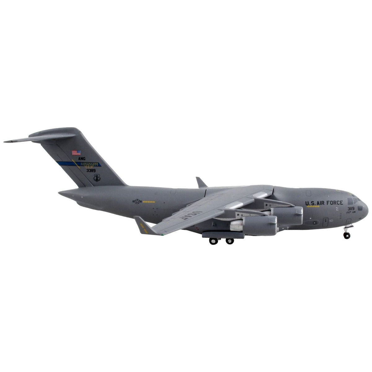 McDonnell Douglas C-17A Globemaster III Transport Aircraft "172nd AW 183rd AS Mississippi Air National Guard" United States Air Force "Gemini Macs" Series 1/400 Diecast Model Airplane by GeminiJets-GeminiJets-ModelCars.com