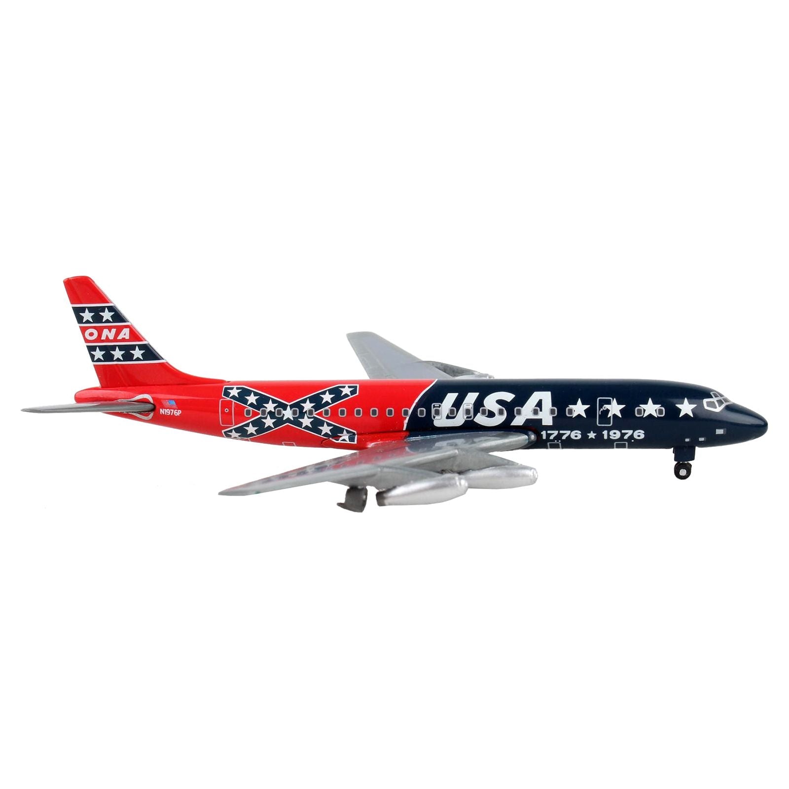 McDonnell Douglas DC - 8 - 21 Commercial Aircraft "Overseas National Airways - USA" Blue and Red Confederate Flag Livery 1/400 Diecast Model Airplane by GeminiJets - GeminiJets - ModelCars.com