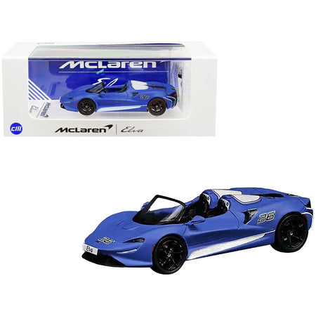 McLaren Elva Convertible 26 Matt Blue with White Stripes and Extra Wheels 1/64 Diecast Model Car by CM Models-CM Models-ModelCars.com