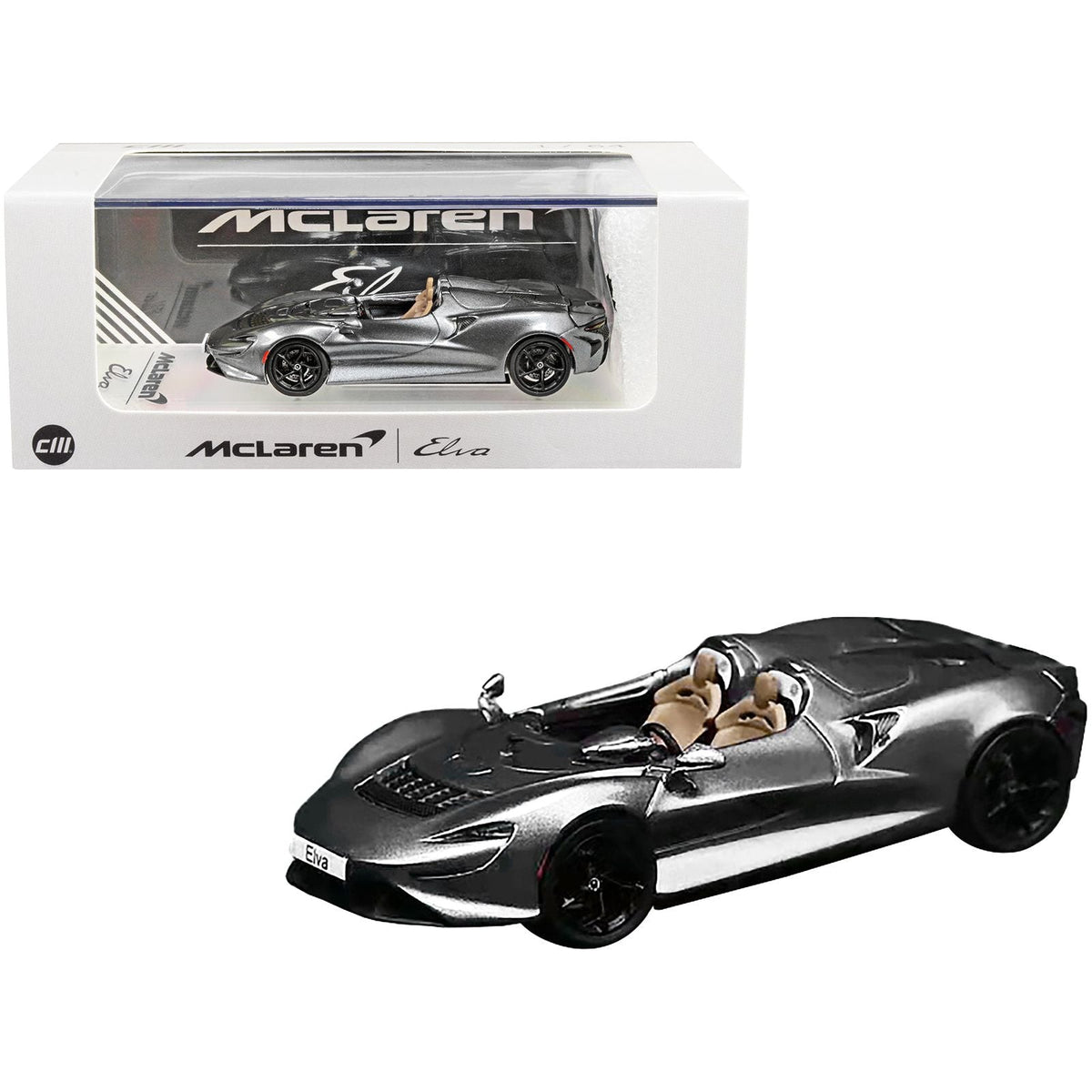 McLaren Elva Convertible Dark Gray Metallic with Extra Wheels 1/64 Diecast Model Car by CM Models-CM Models-ModelCars.com