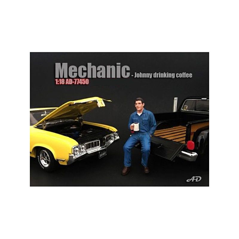 Mechanic Johnny Drinking Coffee Figurine / Figure For 1:18 Models by American Diorama - American Diorama - ModelCars.com