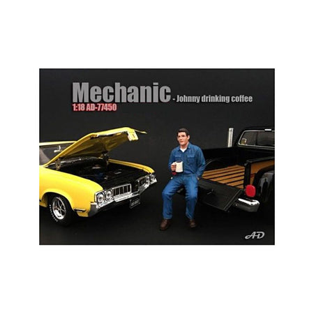 Mechanic Johnny Drinking Coffee Figurine / Figure For 1:18 Models by American Diorama - American Diorama - ModelCars.com