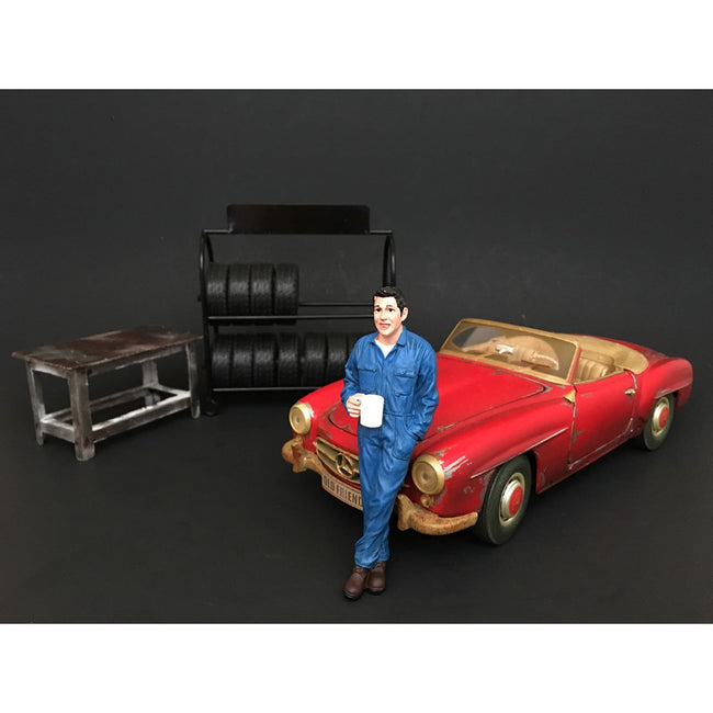 Mechanic Larry Taking Break Figure For 1:18 Scale Models by American Diorama - American Diorama - ModelCars.com