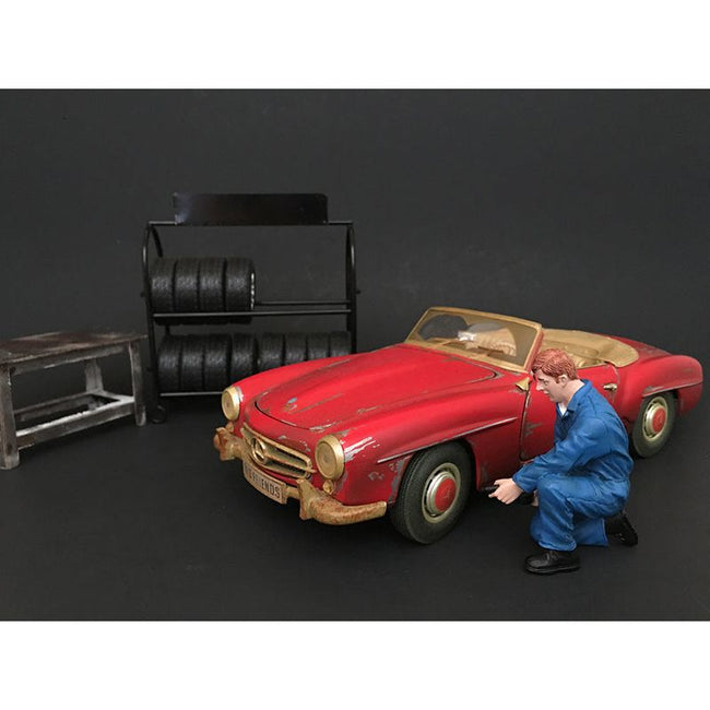 Mechanic Tony Inflating Tire Figurine for 1/24 Scale Models by American Diorama-American Diorama-ModelCars.com