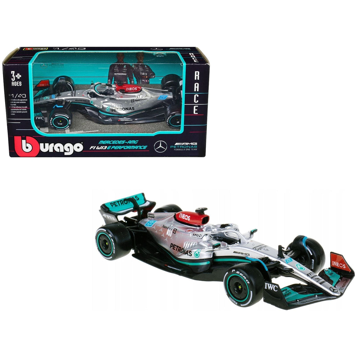 Mercedes-AMG F1 W13 E Performance 63 George Russell "F1 Formula One World Championship" (2022) 1/43 Diecast Model Car by Bburago-Bburago-ModelCars.com