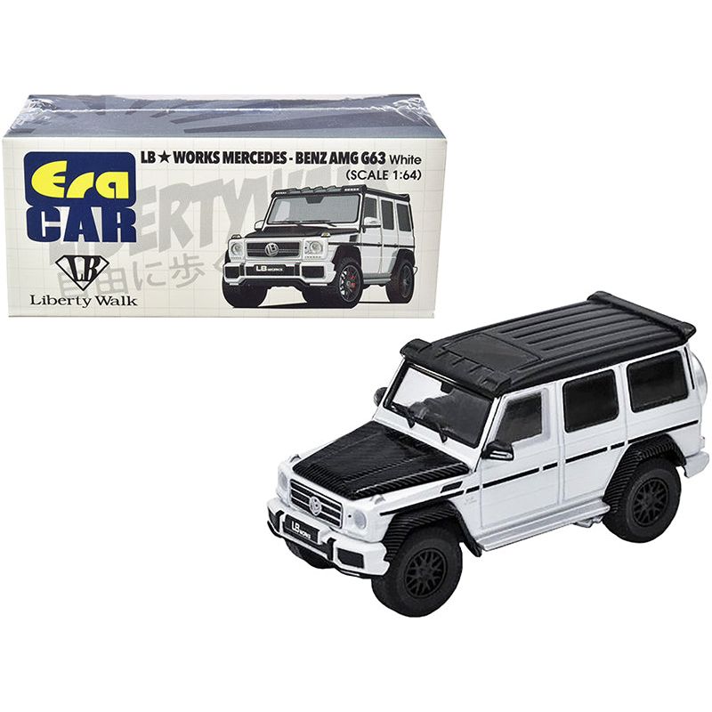 Mercedes - Benz AMG G63 LB Works Wagon White with Carbon Hood and Black Top 1/64 Diecast Model Car by Era Car - Era Car - ModelCars.com