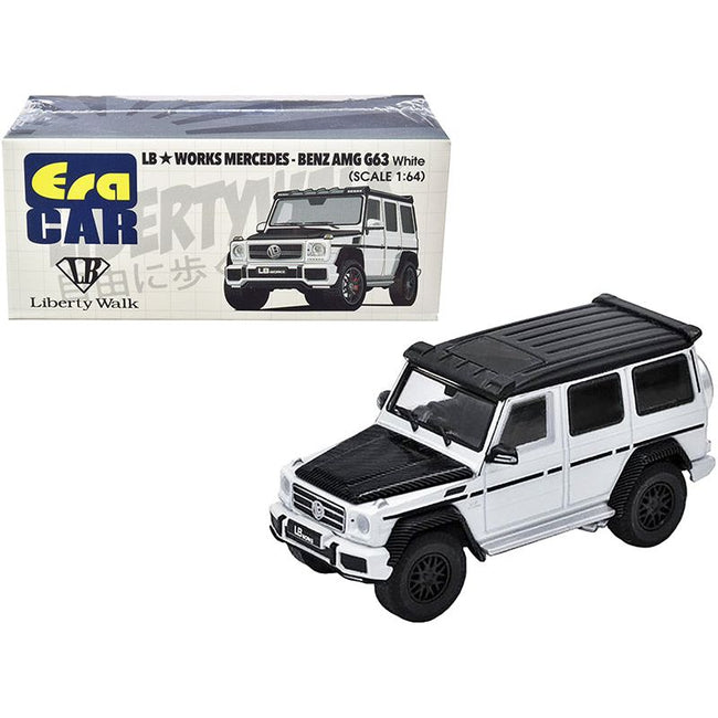Mercedes - Benz AMG G63 LB Works Wagon White with Carbon Hood and Black Top 1/64 Diecast Model Car by Era Car - Era Car - ModelCars.com