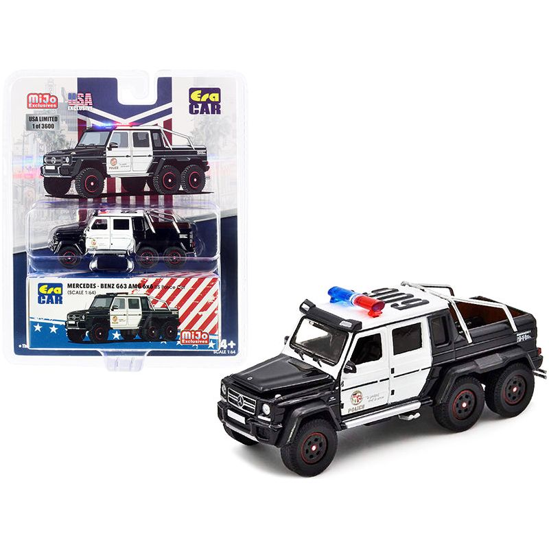 Mercedes Benz G63 AMG 6x6 Pickup Truck U.S. Police Car Black and White 1/64 Diecast Model Car by Era Car - Era Car - ModelCars.com