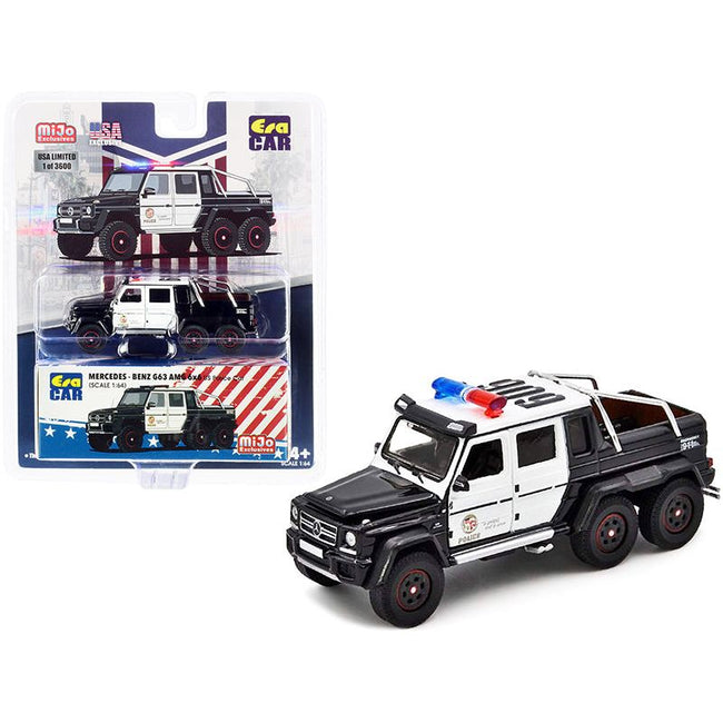 Mercedes Benz G63 AMG 6x6 Pickup Truck U.S. Police Car Black and White 1/64 Diecast Model Car by Era Car - Era Car - ModelCars.com