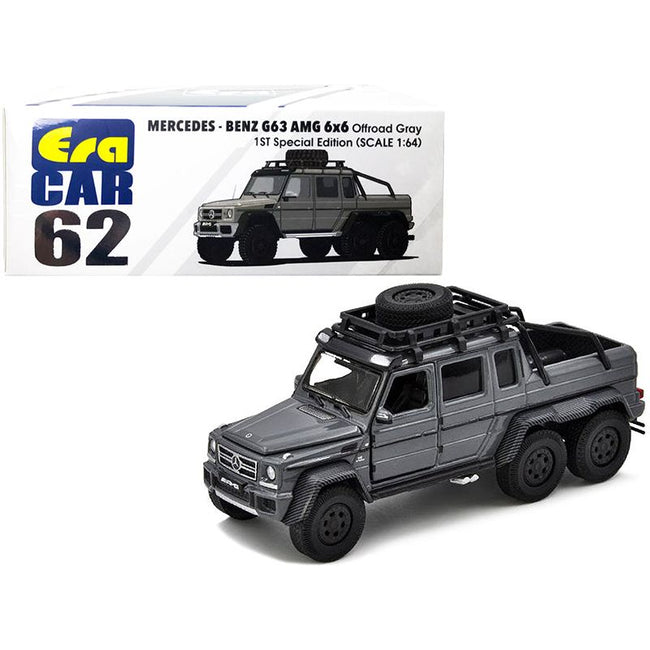 Mercedes Benz G63 AMG 6x6 Pickup Truck with Roof Rack Offroad Gray "1st Special Edition" 1/64 Diecast Model Car by Era Car - Era Car - ModelCars.com
