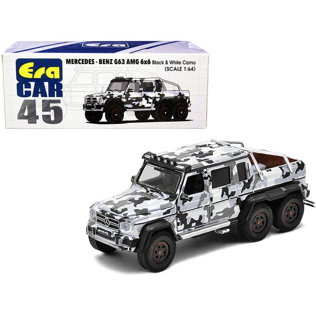 Mercedes Benz G63 AMG 6x6 Pickup Truck with Spotlight Black and White Camo 1/64 Diecast Model Car by Era Car-Era Car-ModelCars.com