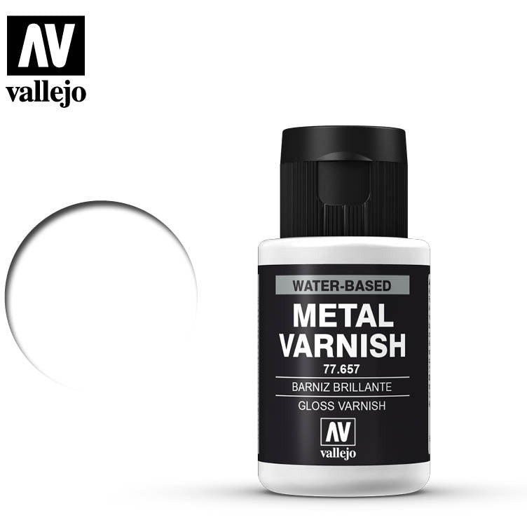 Vallejo Gloss Metal Varnish. For airbrushing.