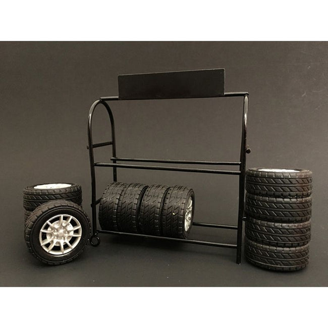 Metal Tire Rack with Rims and Tires for 1/24 Scale Models by American Diorama - American Diorama - ModelCars.com