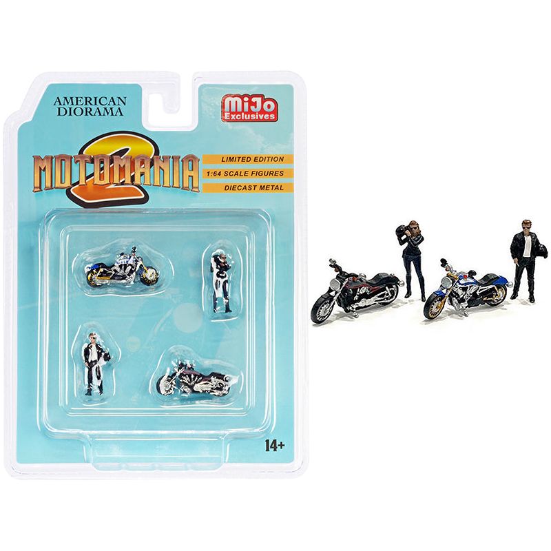 "Motomania 2" 4 piece Diecast Set (2 Figurines and 2 Motorcycles) for 1/64 Scale Models by American Diorama - American Diorama - ModelCars.com