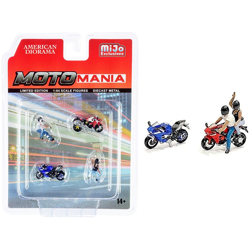 "Motomania" 4 piece Diecast Set (2 Figurines and 2 Motorcycles) for 1/64 Scale Models by American Diorama - American Diorama - ModelCars.com