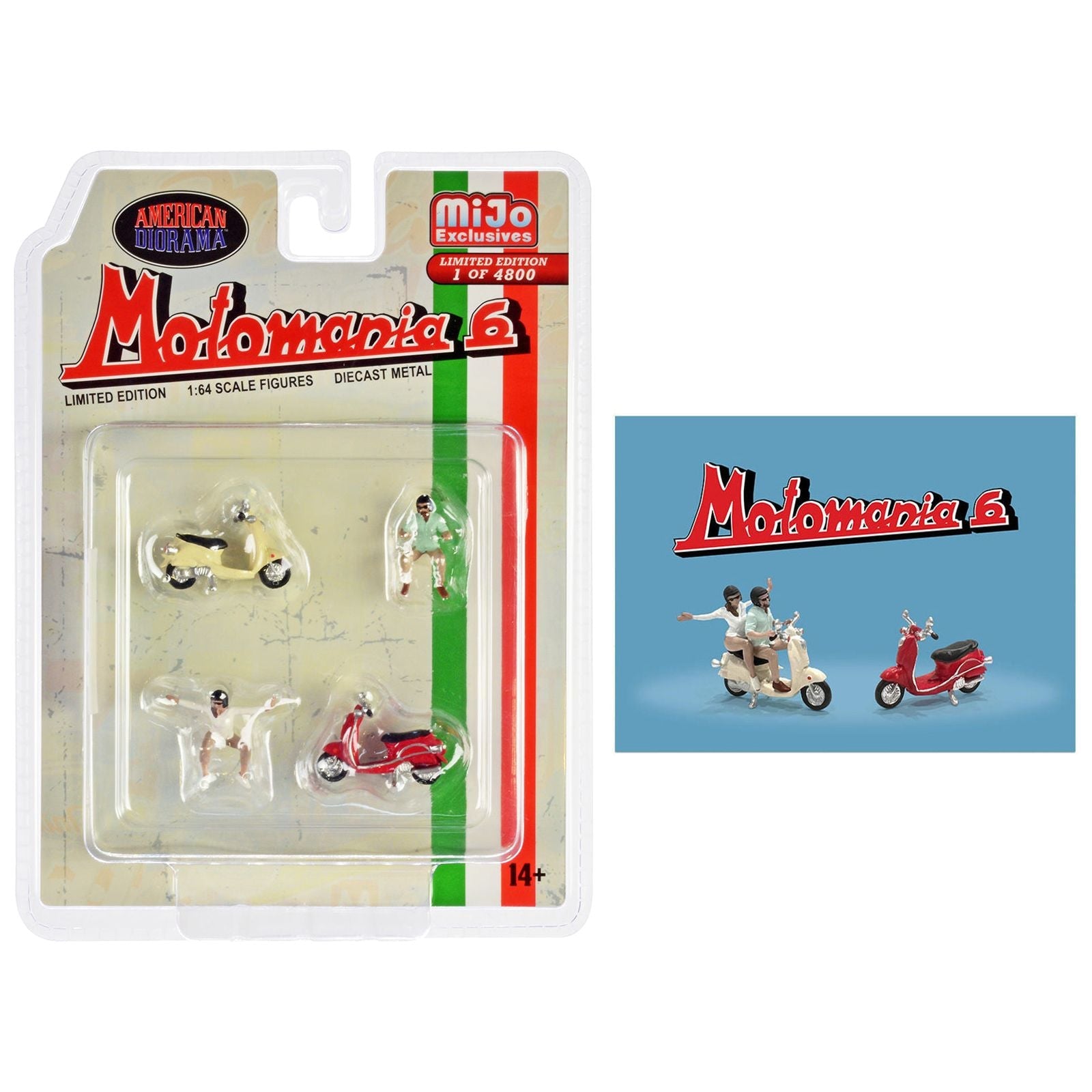 "Motomania 6" 4 piece Diecast Figure Set (2 Figures 2 Scooters) Limited Edition to 4800 pieces Worldwide 1/64 Scale Models by American Diorama - American Diorama - ModelCars.com