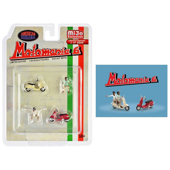 "Motomania 6" 4 piece Diecast Figure Set (2 Figures 2 Scooters) Limited Edition to 4800 pieces Worldwide 1/64 Scale Models by American Diorama-American Diorama-ModelCars.com
