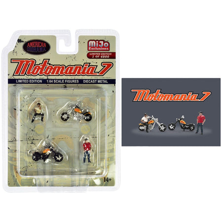 "Motomania 7" 4 piece Diecast Figure Set (2 Figures 2 Motorcycles) Limited Edition to 4800 pieces Worldwide for 1/64 scale models by American Diorama-American Diorama-ModelCars.com