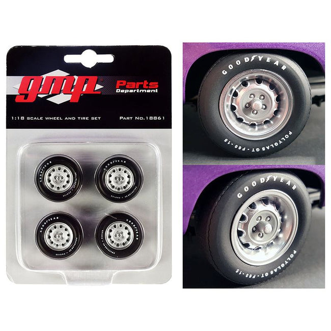 Muscle Car Rally Wheels and Tires Set of 4 pieces from "1970 Dodge Coronet Super Bee" 1/18 by GMP - GMP - ModelCars.com