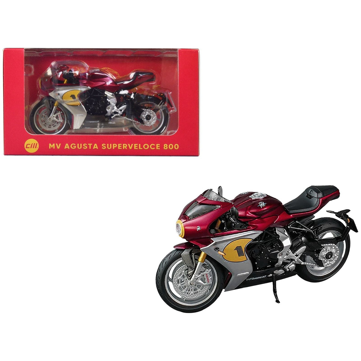 MV Agusta Superveloce 800 Motorcycle 1 Red Metallic and Silver 1/18 Diecast Model by CM Models-CM Models-ModelCars.com