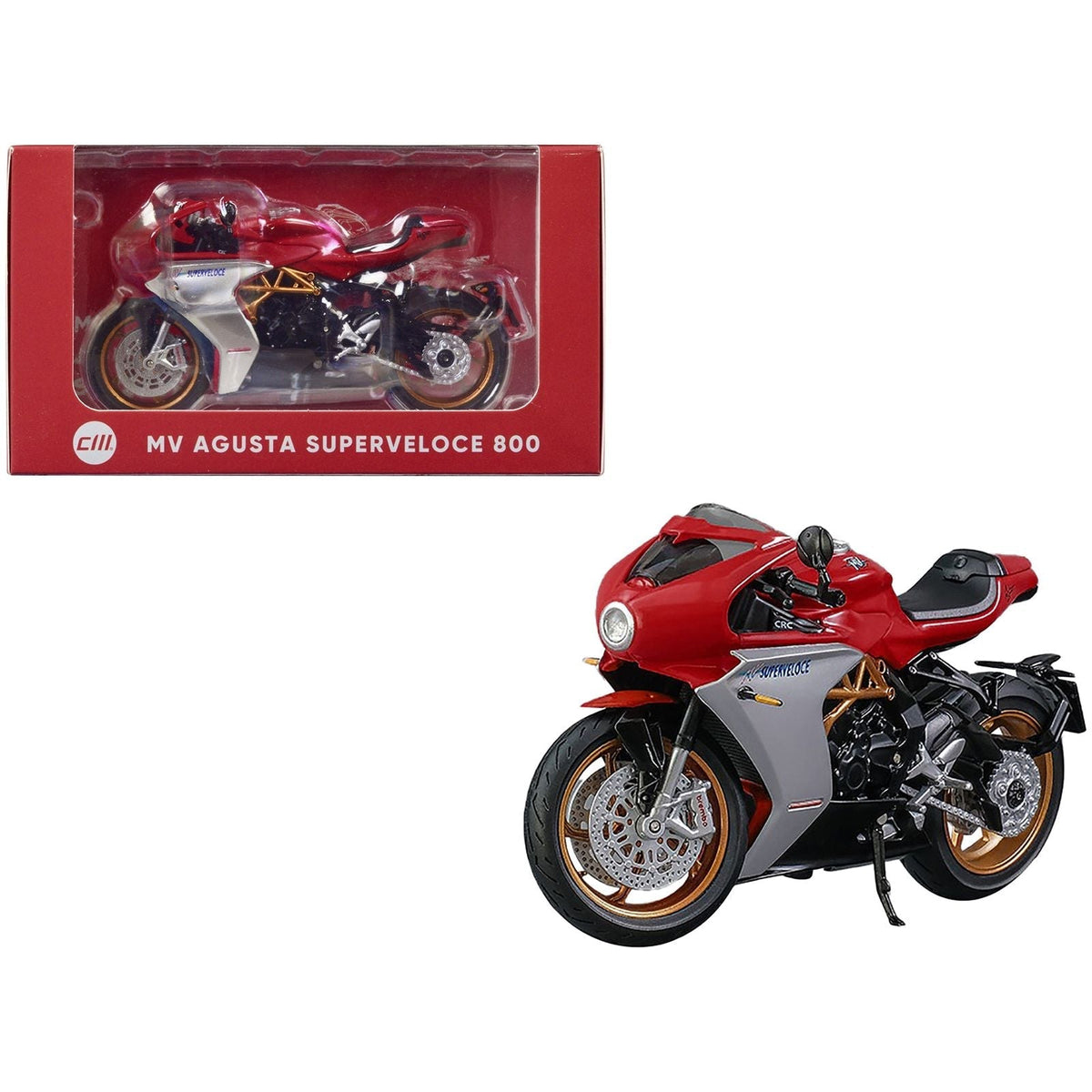 MV Agusta Superveloce 800 Motorcycle Red and Silver 1/18 Diecast Model by CM Models-CM Models-ModelCars.com