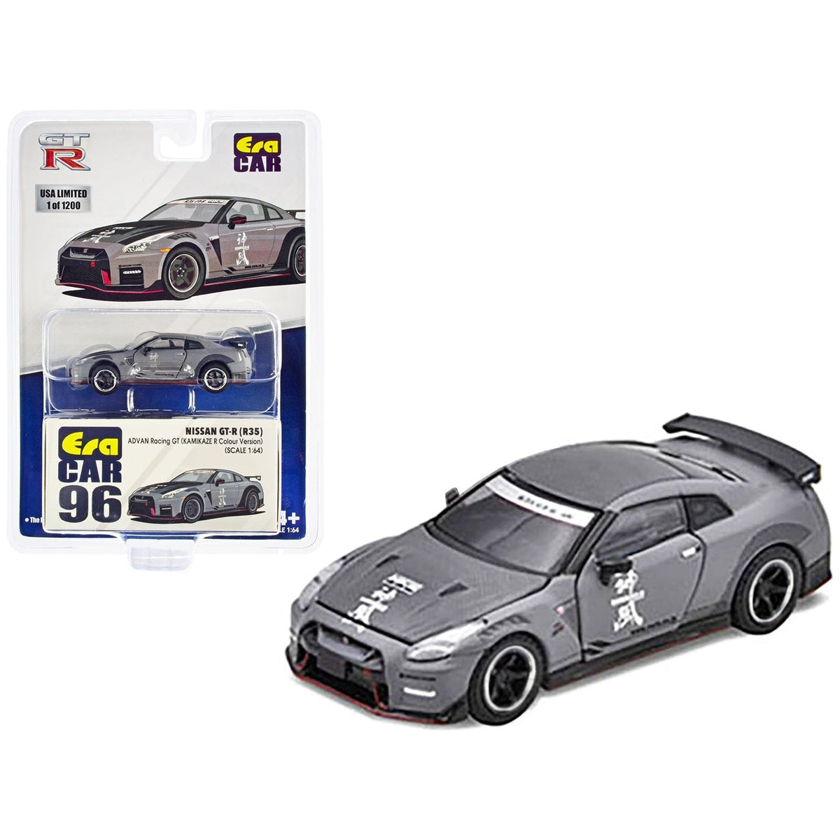 Nissan GT-R (R35) RHD (Right Hand Drive) Kamikaze R Gray "Advan Racing GT" Limited Edition to 1200 pieces Worldwide 1/64 Diecast Model Car by Era Car-Era Car-ModelCars.com