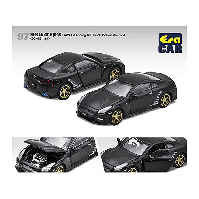 Nissan GT - R (R35) RHD (Right Hand Drive) Matt Black "Advan Racing GT" Limited Edition to 1200 pieces Worldwide 1/64 Diecast Model Car by Era Car - Era Car - ModelCars.com