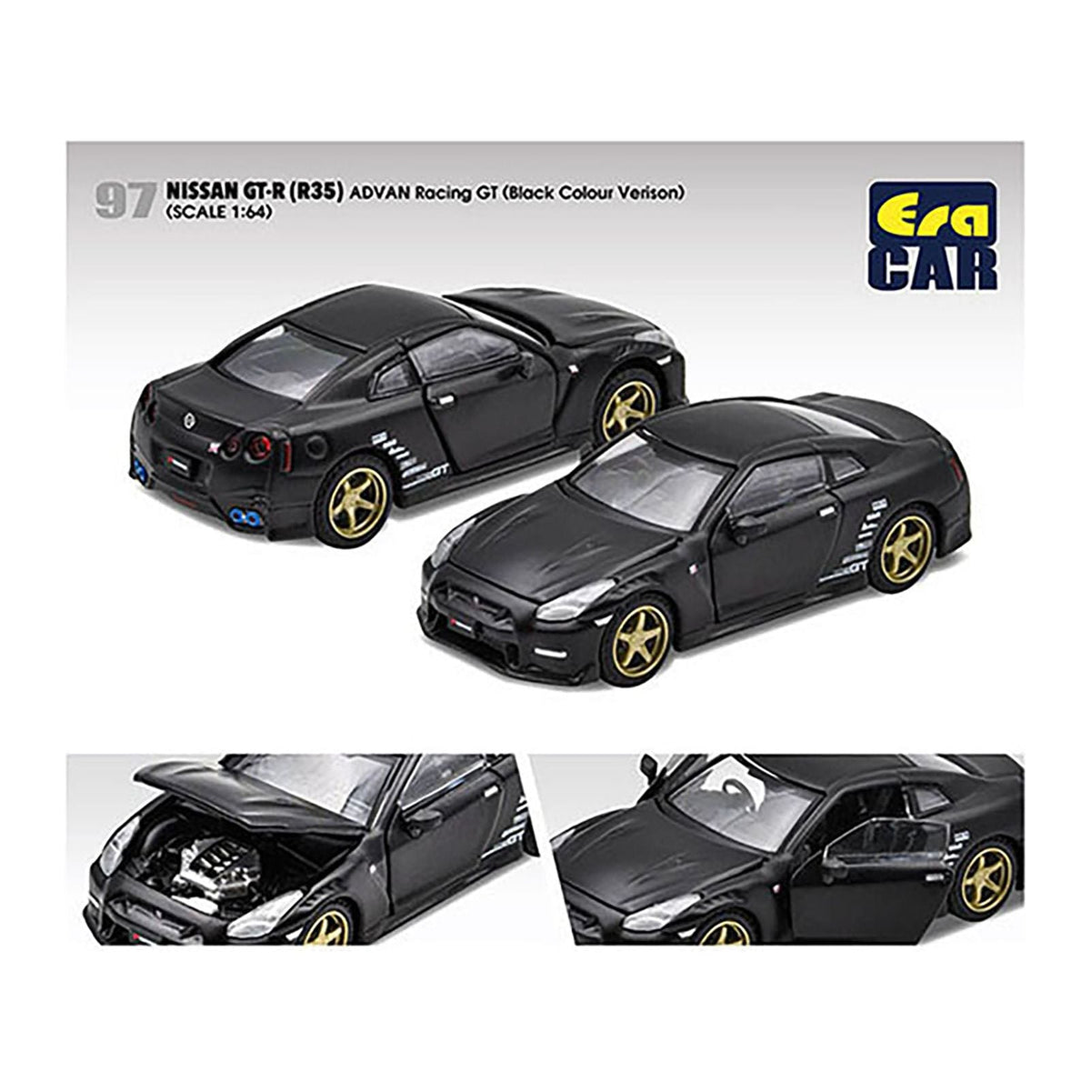 Nissan GT-R (R35) RHD (Right Hand Drive) Matt Black "Advan Racing GT" Limited Edition to 1200 pieces Worldwide 1/64 Diecast Model Car by Era Car-Era Car-ModelCars.com