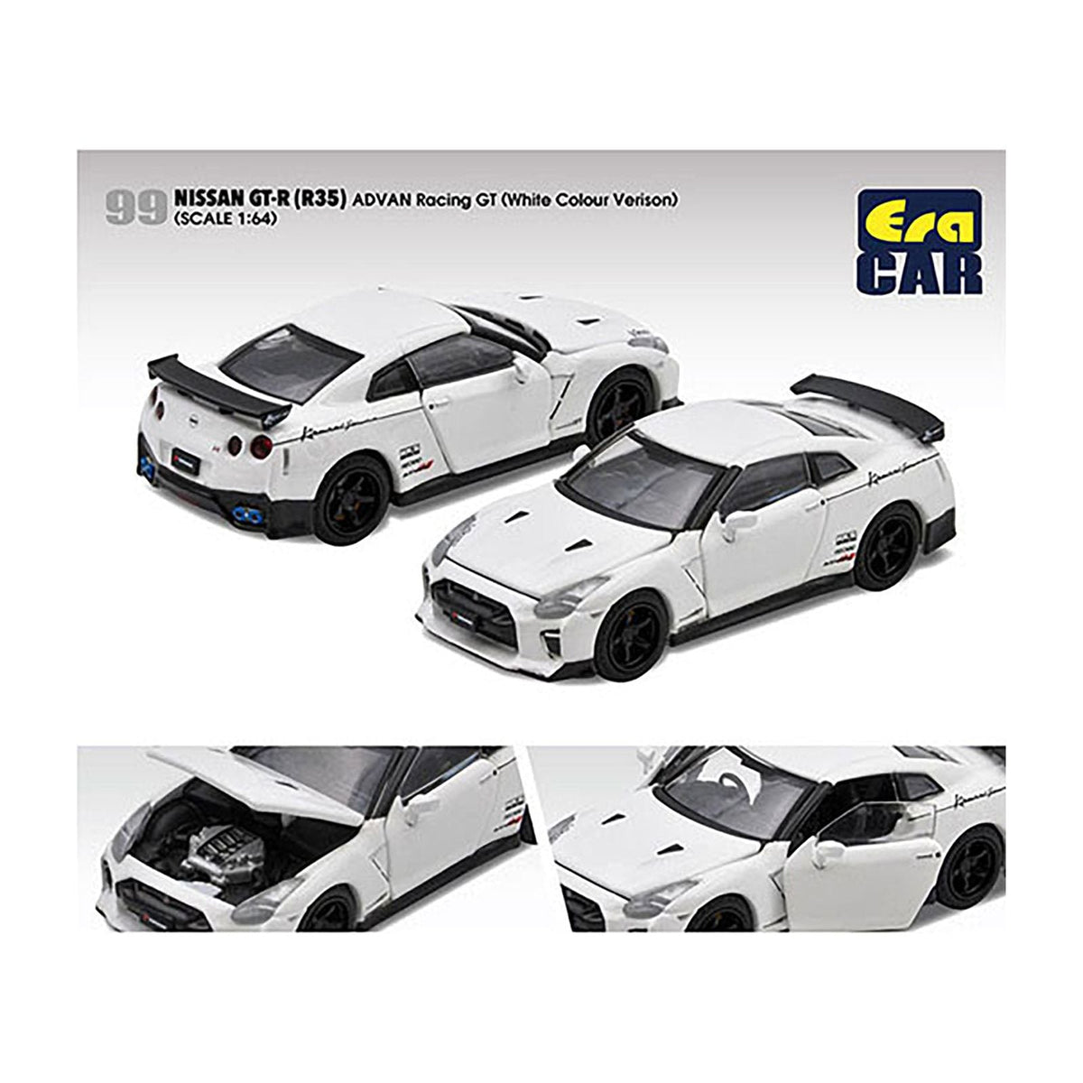 Nissan GT-R (R35) RHD (Right Hand Drive) White "Advan Racing GT" Limited Edition to 960 pieces Worldwide 1/64 Diecast Model Car by Era Car-Era Car-ModelCars.com