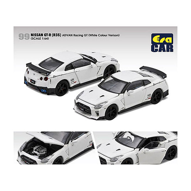 Nissan GT-R (R35) RHD (Right Hand Drive) White "Advan Racing GT" Limited Edition to 960 pieces Worldwide 1/64 Diecast Model Car by Era Car-Era Car-ModelCars.com