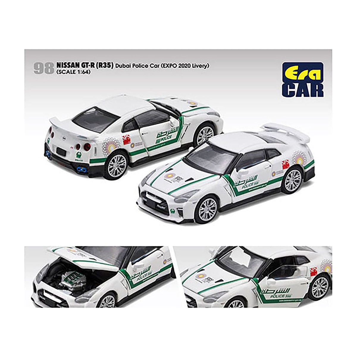 Nissan GT-R (R35) White Dubai Police "EXPO 2020" Livery Limited Edition to 720 pieces Worldwide 1/64 Diecast Model Car by Era Car-Era Car-ModelCars.com