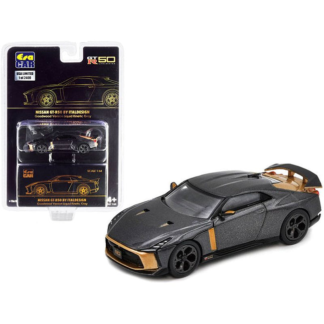 Nissan GT-R50 by Italdesign Liquid Kinetic Gray Metallic and Gold Goodwood Version Limited Edition to 2400 pieces 1/64 Diecast Model Car by Era Car-Era Car-ModelCars.com