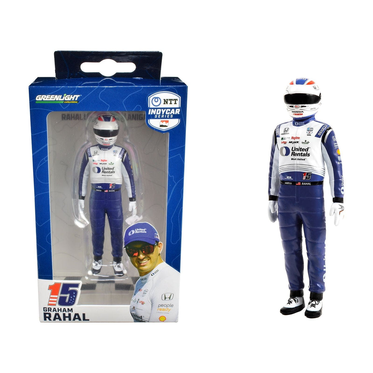 "NTT IndyCar Series" 15 Graham Rahal Driver Figure "United Rentals - Rahal Letterman Lanigan Racing" for 1/18 Scale Models by Greenlight-Greenlight-ModelCars.com