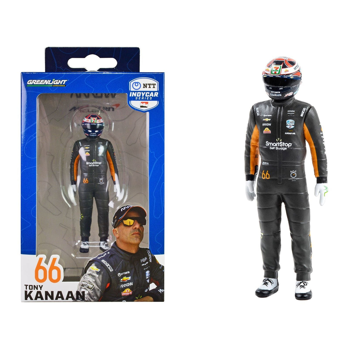 "NTT IndyCar Series" 66 Tony Kanaan Driver Figure "SmartStop Self Storage - Arrow McLaren" for 1/18 Scale Models by Greenlight-Greenlight-ModelCars.com
