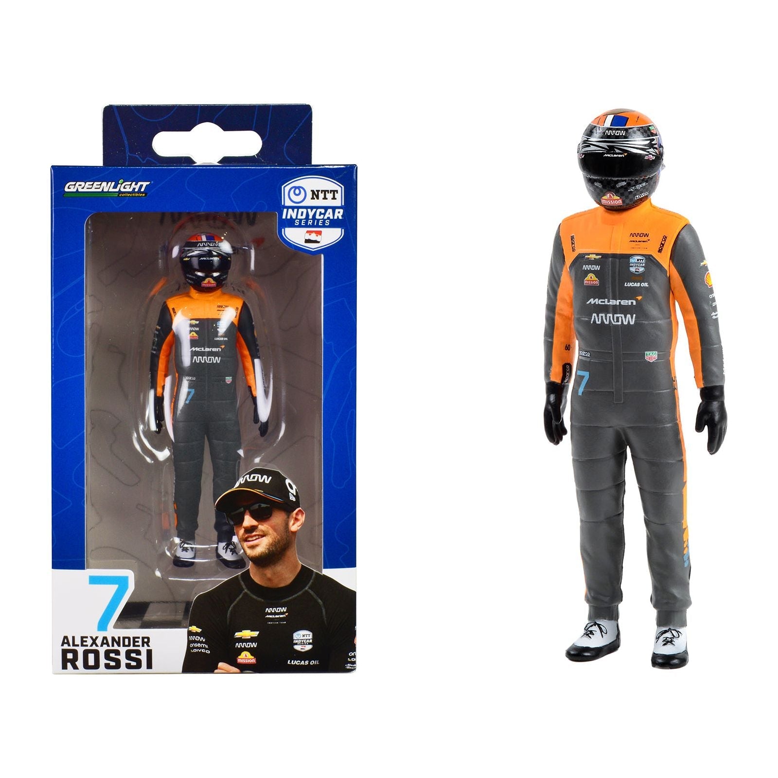 "NTT IndyCar Series" 7 Alexander Rossi Driver Figure "McLaren - Arrow McLaren" for 1/18 Scale Models by Greenlight - Greenlight - ModelCars.com