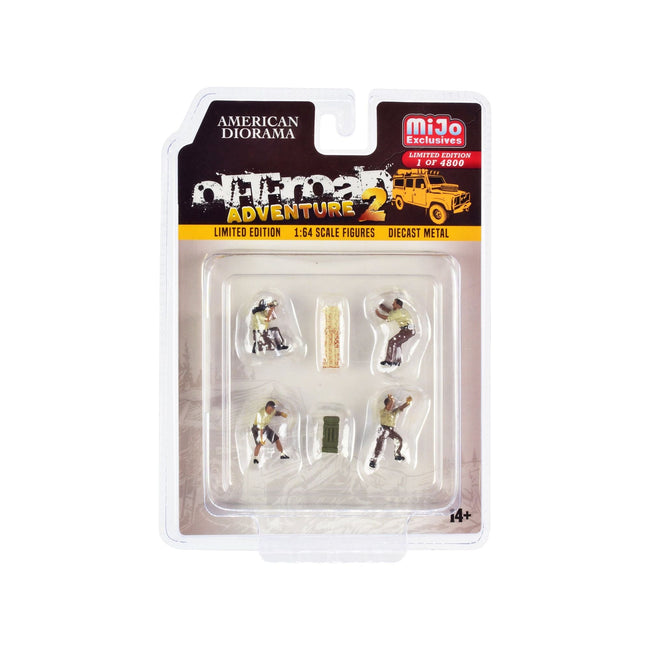 "Off - Road Adventure 2" 6 piece Diecast Set (4 Male Figurines and 2 Accessories) Limited Edition to 4800 pieces Worldwide for 1/64 Scale Models by American Diorama - American Diorama - ModelCars.com